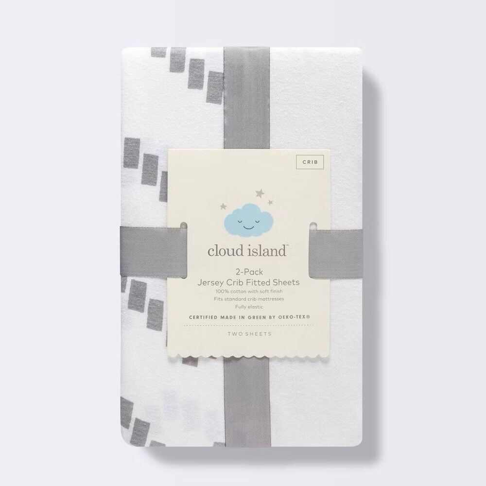 X2 Cloud Island Cotton Crib Sheets 2pk Gray Chevron Solid Jersey Knit